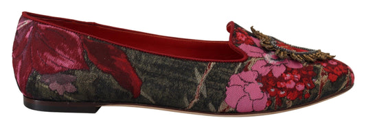 Dolce & Gabbana Multicolor Jacquard Sacred Heart Patch Slip auf Schuhe