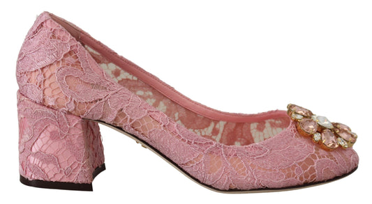 Dolce & Gabbana Pink Taormina Lace Crystal Pompes Chaussures pastel