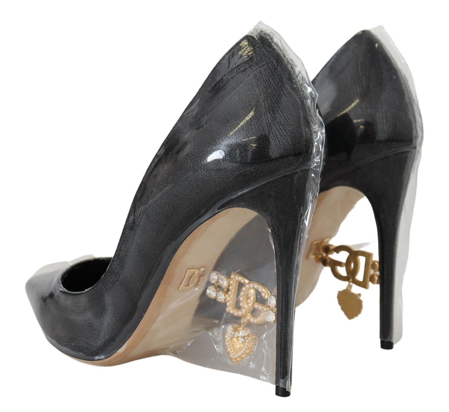 Talons en cuir noirs Dolce & Gabbana pompes chaussures enveloppées en plastique