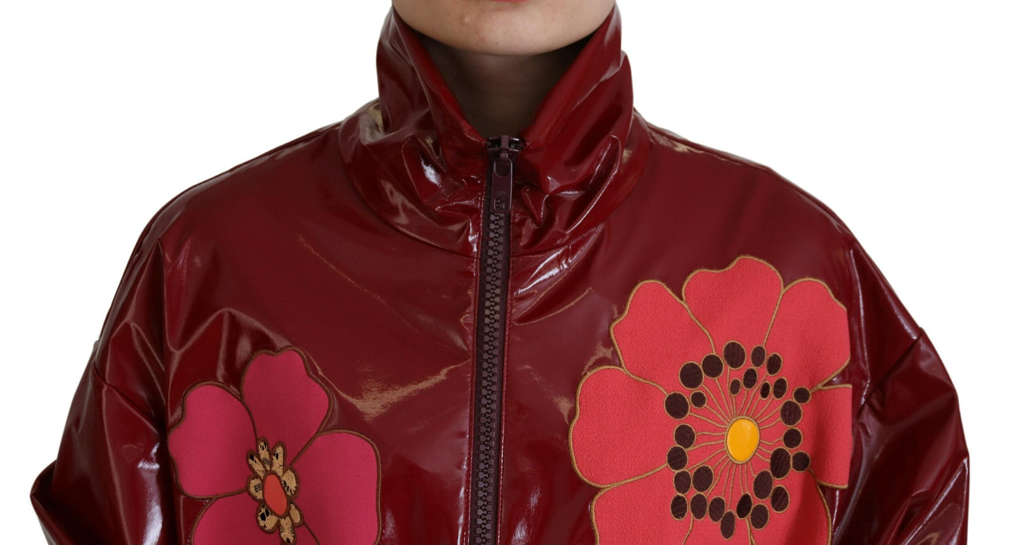 Dolce & Gabbana Maroon Floral Full Polyester Women Giacca