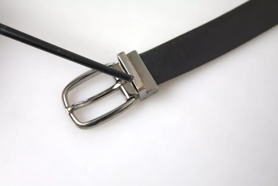 Dolce & Gabbana Black Leather Silver Metal Buckle Men Belt
