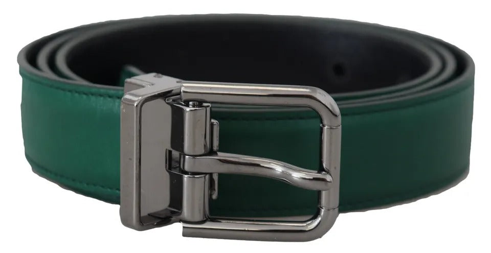 Dolce & Gabbana Green Calf Leather Silver Tone Metal Buckle Belt