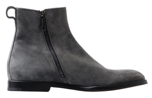 Dolce & Gabbana Grey Leather Men Hommes Boots Chaussures