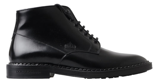 Dolce & Gabbana Black Leder Männer kurze Stiefel Schnürschuhe Schnürschuhe