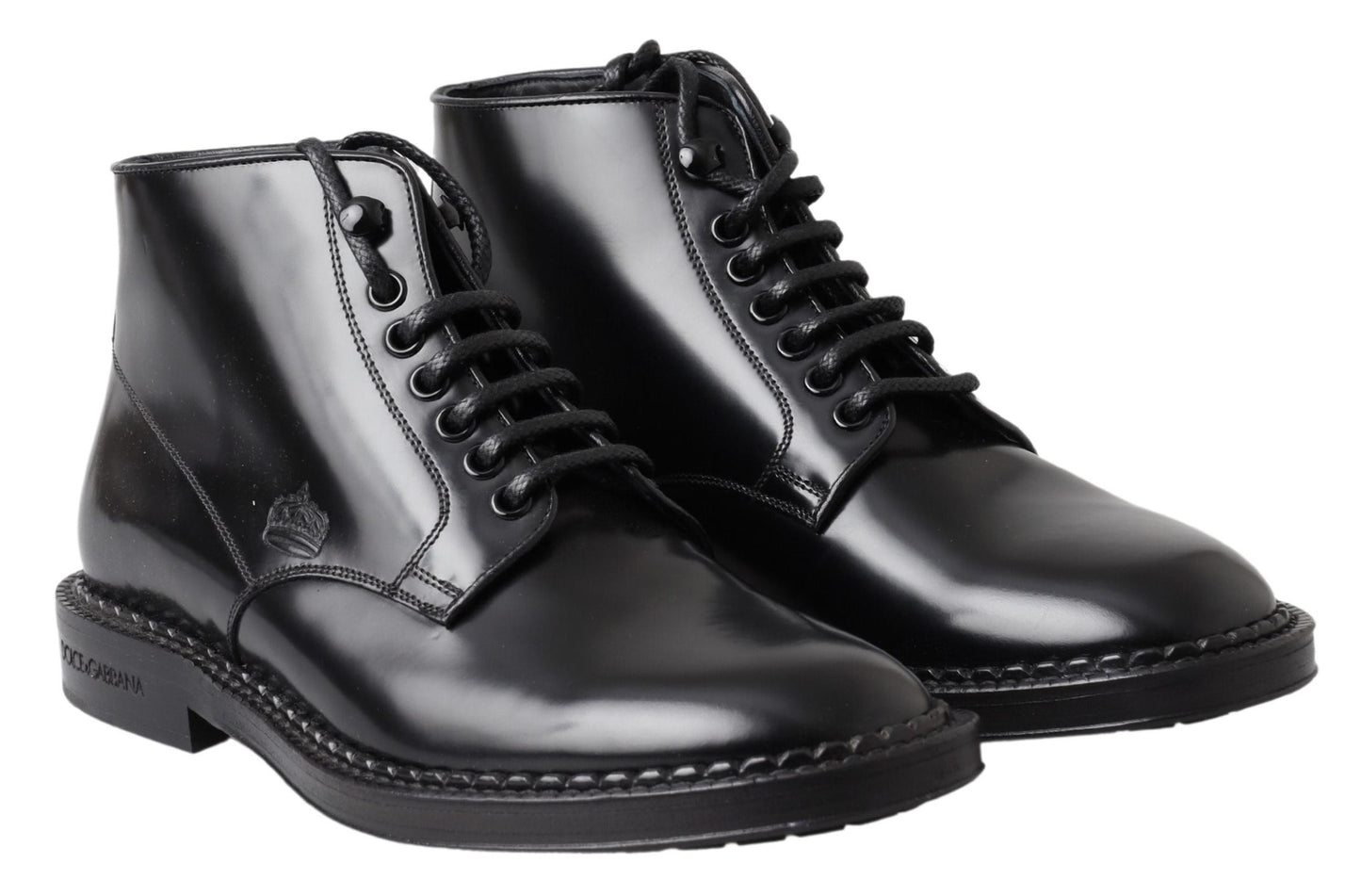 Dolce & Gabbana en cuir noir hommes bottes courtes chaussures à lacets