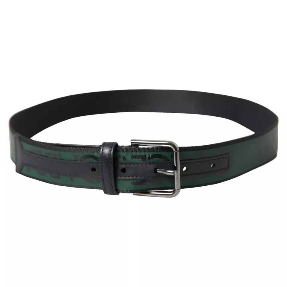 Dolce & Gabbana Black Green Leather Silver Metal Buckle Belt