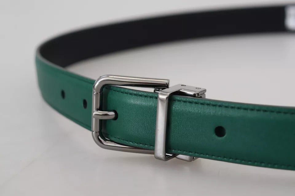 Dolce & Gabbana Green Calf Leather Silver Tone Metal Buckle Belt