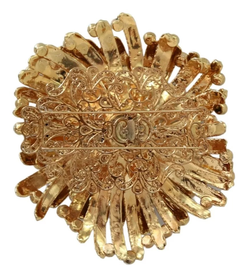 Dolce & Gabbana Gold Brass Blue Crystals Embellished Jewelry Brooch