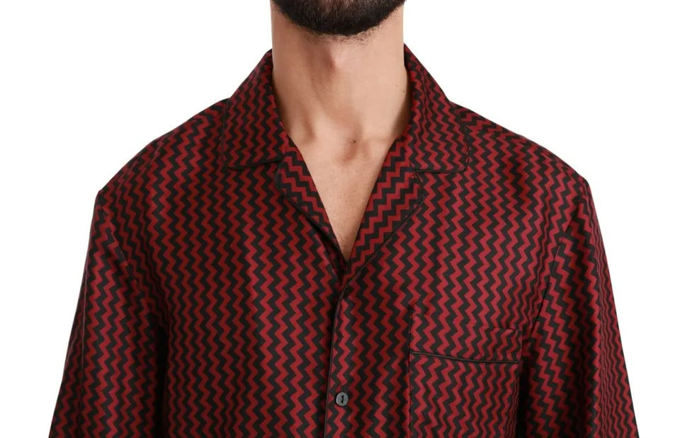 Dolce & Gabbana Black Red Zigzag Pattern Casual Shirt