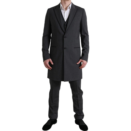 Dolce & Gabbana Grey Wool Long 3 -Stück Zwei -Knopf -Anzug