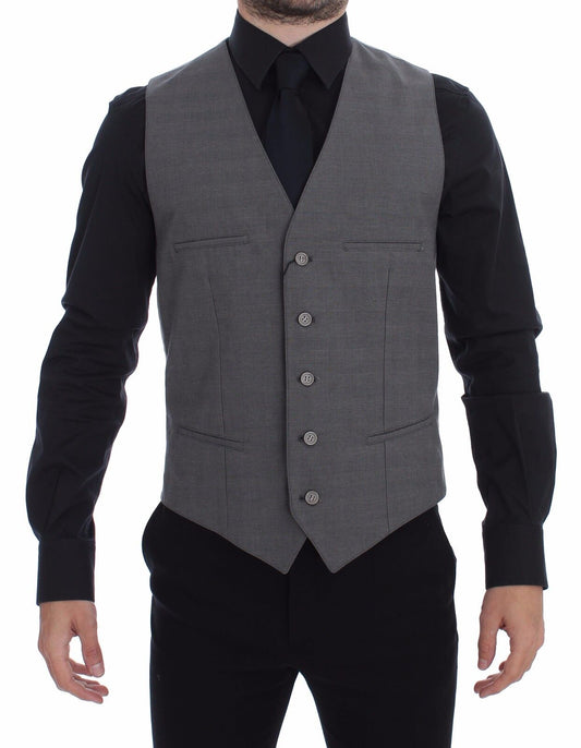 Dolce & Gabbana Grey Cotton Slim Fit Button Bouton Robe avant