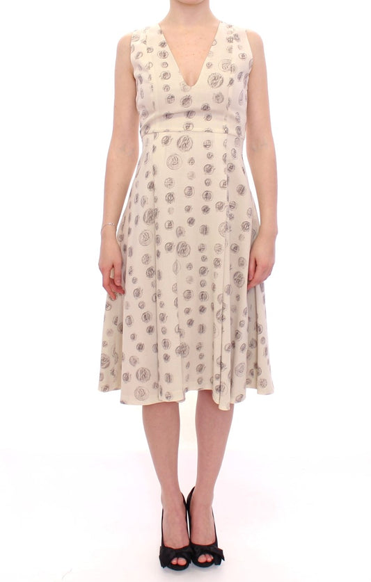 Andrea Incontri White Printed Shift V-Ausschnitt Scheide Kleid