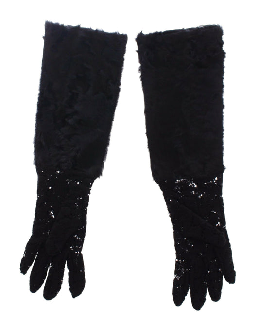 Dolce & Gabbana en dentelle noire laine de laine de laine d'agneau gants de coude