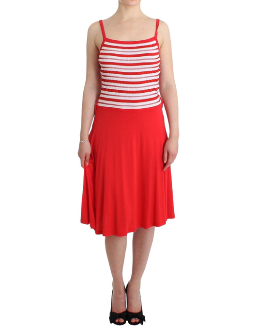 Roccobarocco Red Striped Jersey A-Line-Kleid