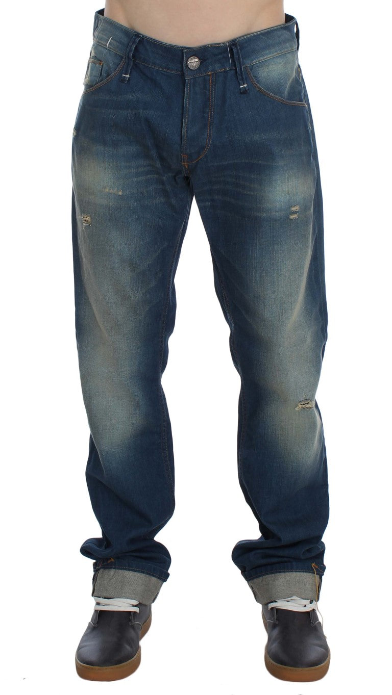 Acht Blue Wash Denim Cotton Stretch Bumgy Fit Jeans
