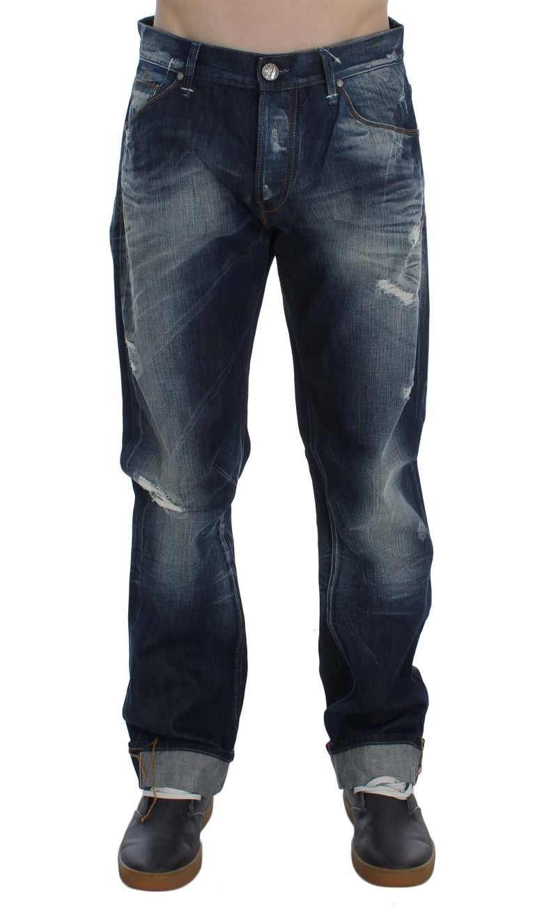 Acht Blue Wash Cotton Denim reguläre Fit Jeans