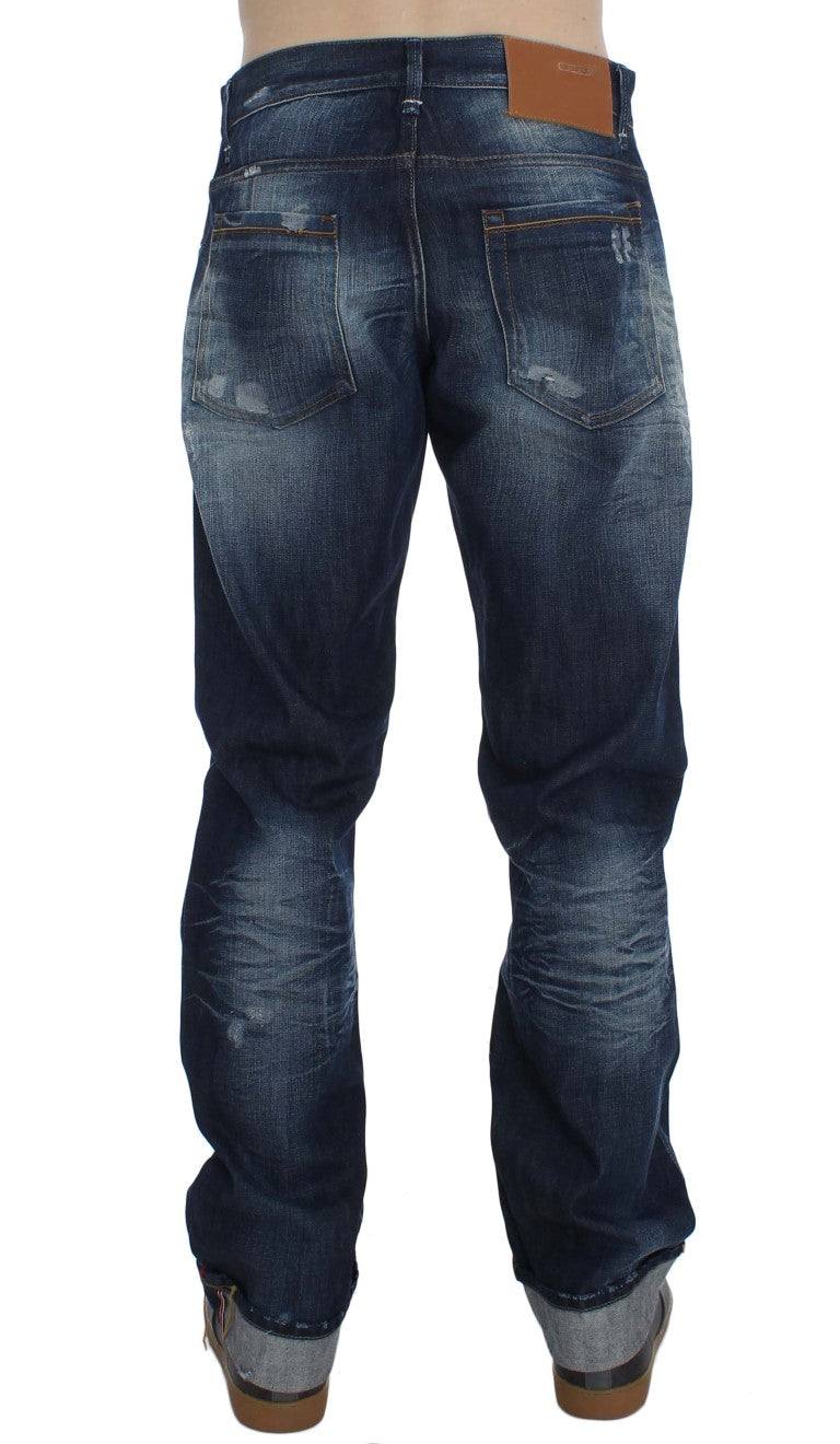 Acht Blue Wash Cotton Denim reguläre Fit Jeans
