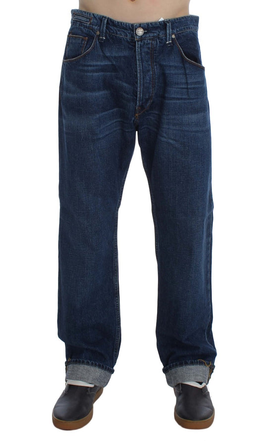 Jeans in forma sciolta di cotone blu di cotone blu.