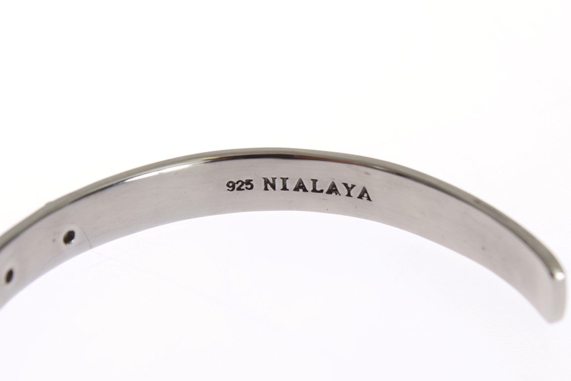 Nialaya Black Crystal 925 Silver Bangle Bracelet