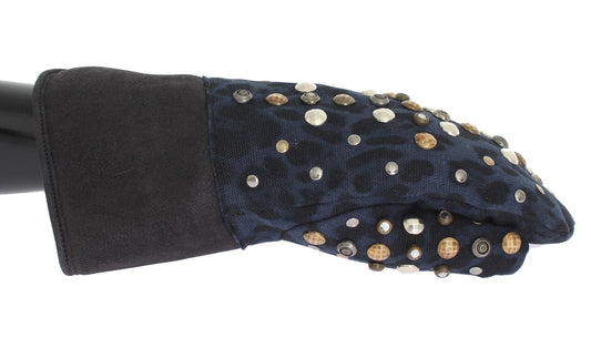 Dolce & gabbana gris en laine de gris cisaillement gants léopard bleus cloutés