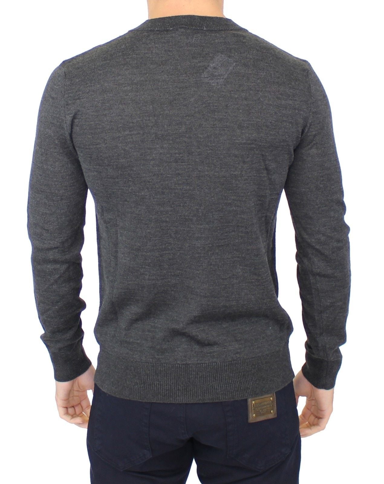 Ermanno Scecto Grey Wool Blend en V-Neck Pullover Pullover