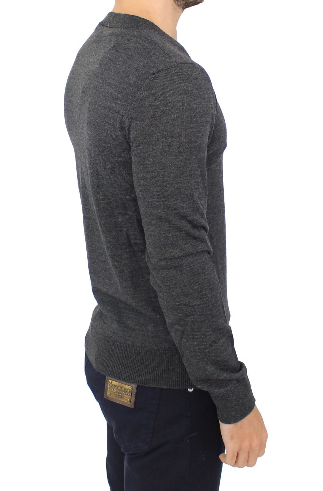 Ermanno Scecto Grey Wool Blend en V-Neck Pullover Pullover