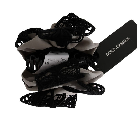 Dolce & Gabbana Grey Silk Black Lace Hair Claw