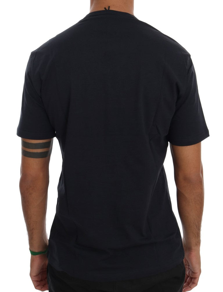 Daniele Alessandrini Blue Cotton V-Ausschnitt T-Shirt