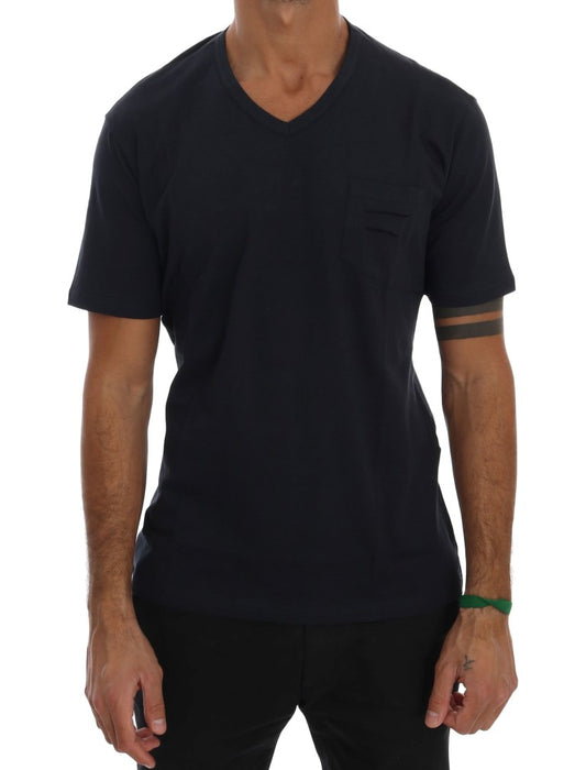 T-shirt Daniele Alessandrini Blue Cotton en V-Neck