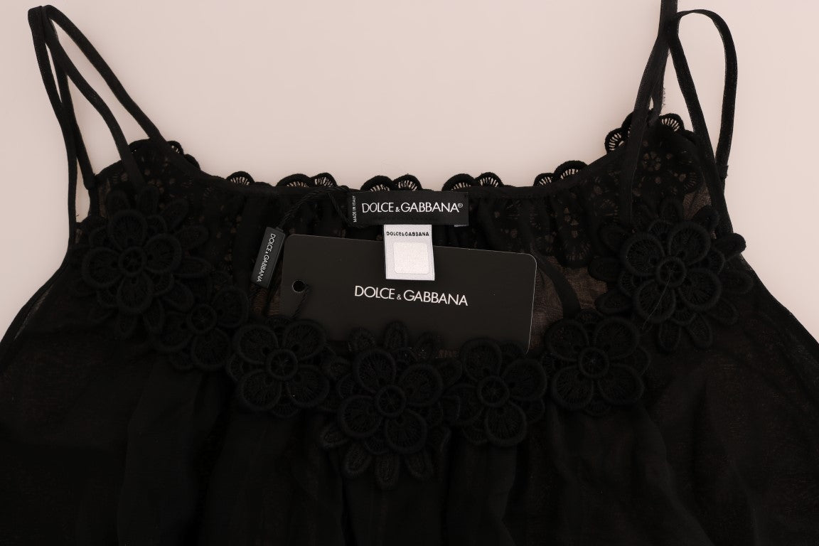 Dolce & Gabbana Black Silk Lace Chemis Abito