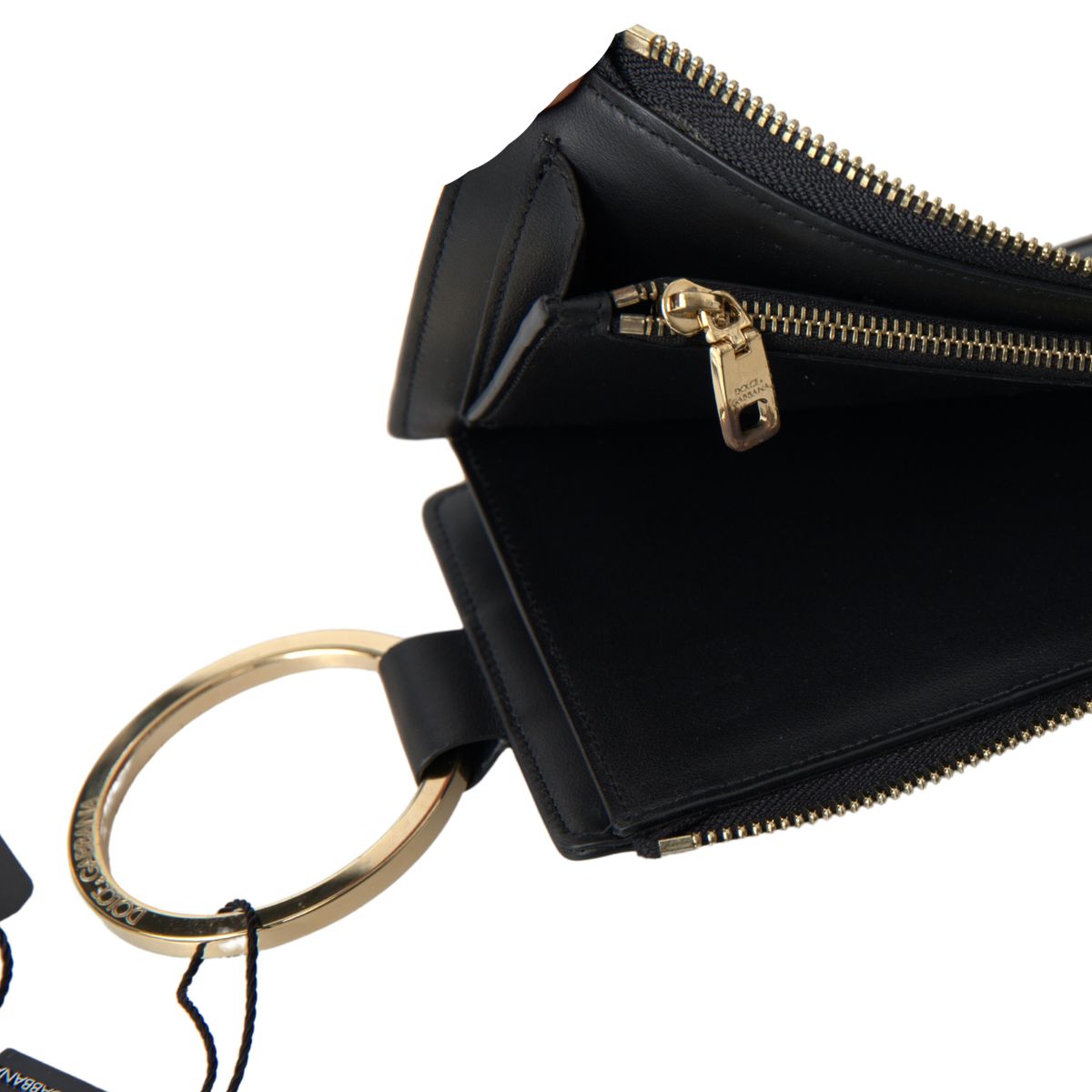 Dolce & Gabbana Elegant Black Leather Cardholder with Zip Detail