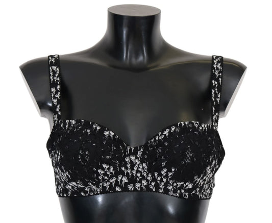 Dolce & Gabbana Black Silk White Lace Stretwear Bra