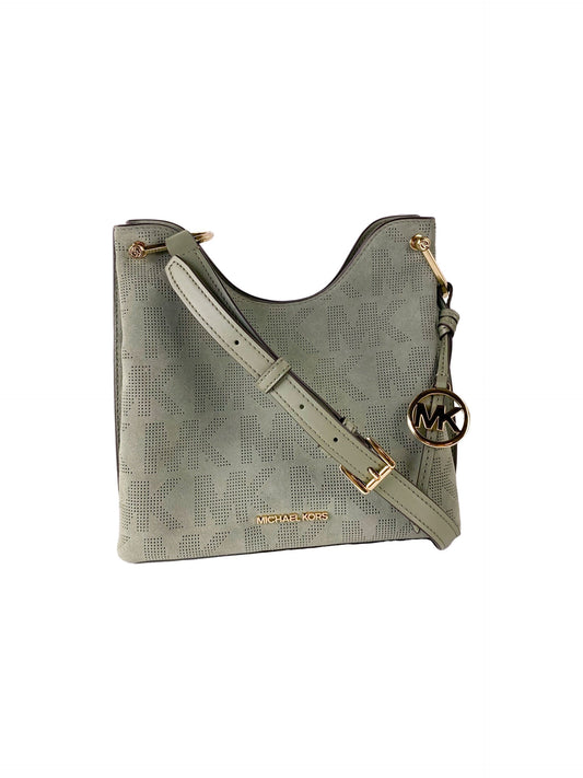 Michael Kors Joan Large Holuchy Messenger in pelle in pelle scamosciata perforata (Green dell'esercito)