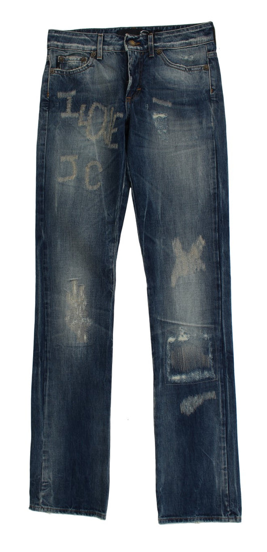 Cavalli Blue Wash zerrissene Baumwolle gerade Fit Jeans