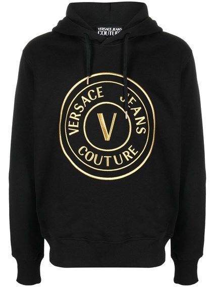 Versace Jeans Black Cotton Logo Details Kapuzen -Sweatshirt mit Kapuze