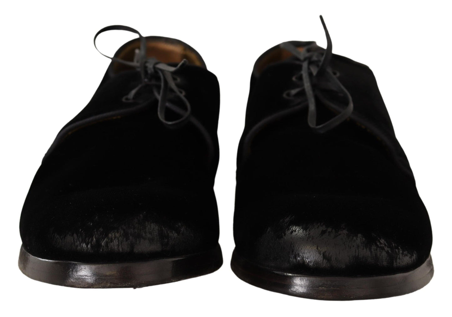 Dolce & Gabbana Black Velvet Lace Up Derby Shoes in stile invecchiato