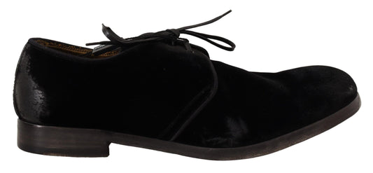 Dolce & Gabbana Black Velvet Schnürung gealterter Stil Derby Schuhe