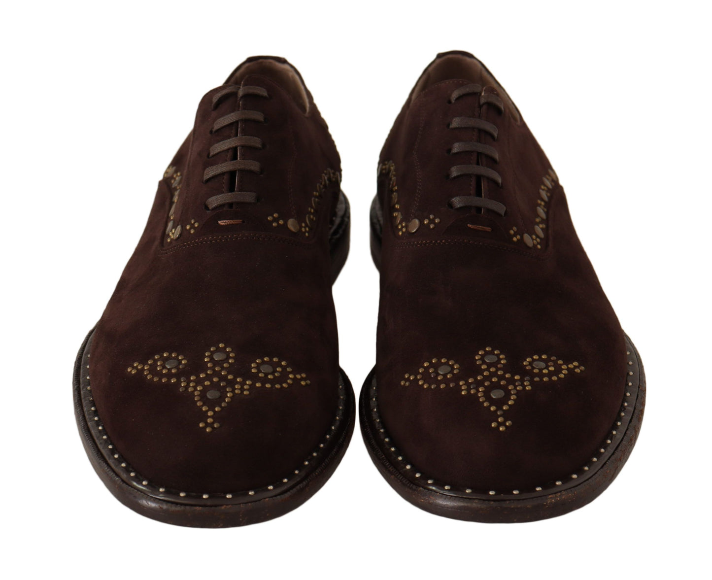 Dolce & Gabbana Elegant Brown Suede Studded Derby Shoes