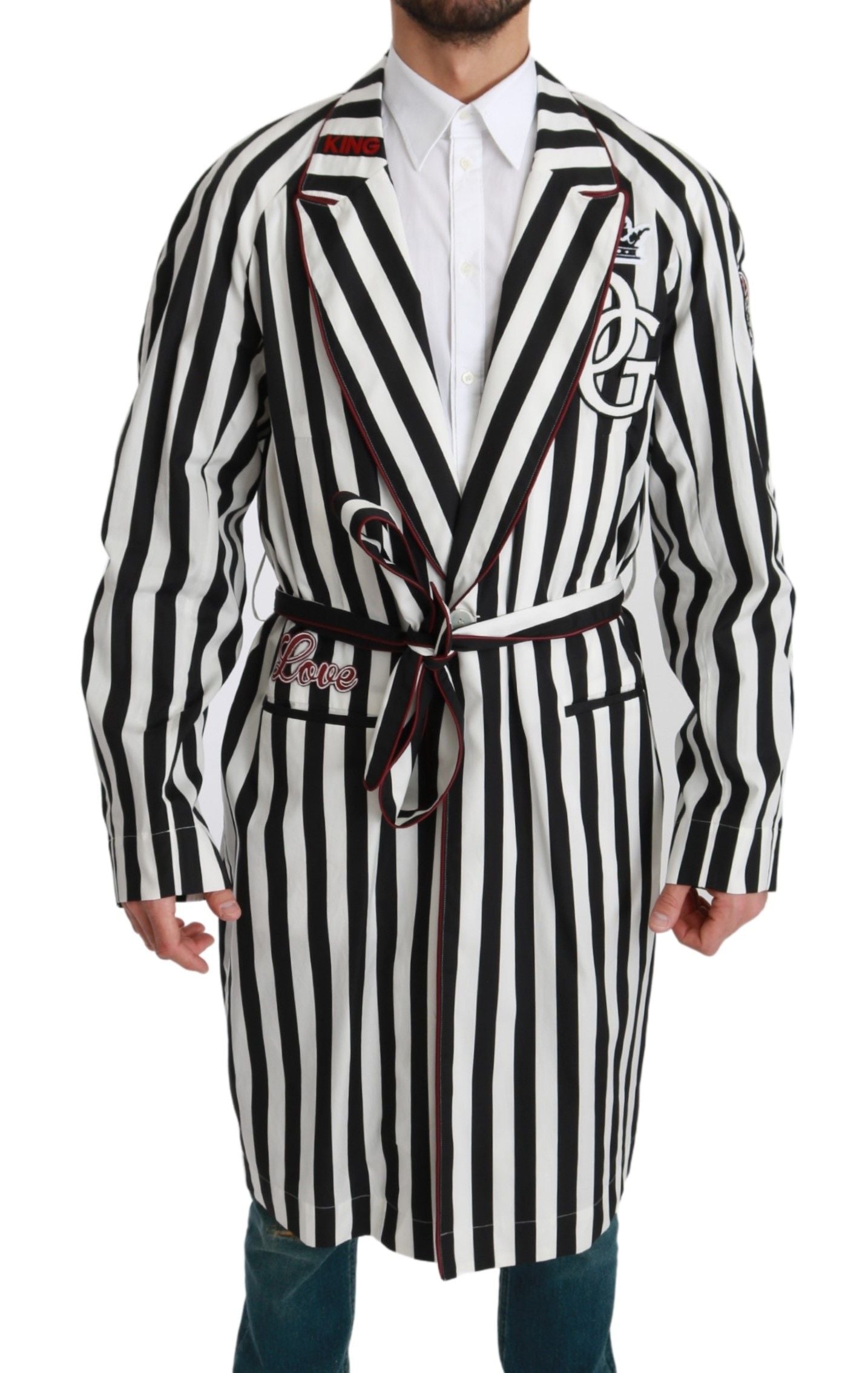 Dolce & Gabbana Schwarzer Mantel Nachthemd weißes Baumwollgewand