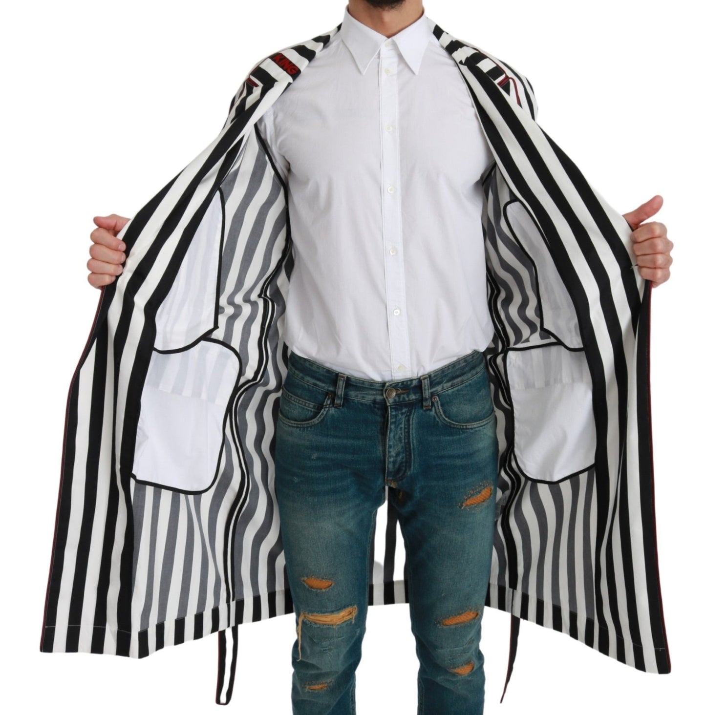 Dolce & Gabbana Schwarzer Mantel Nachthemd weißes Baumwollgewand