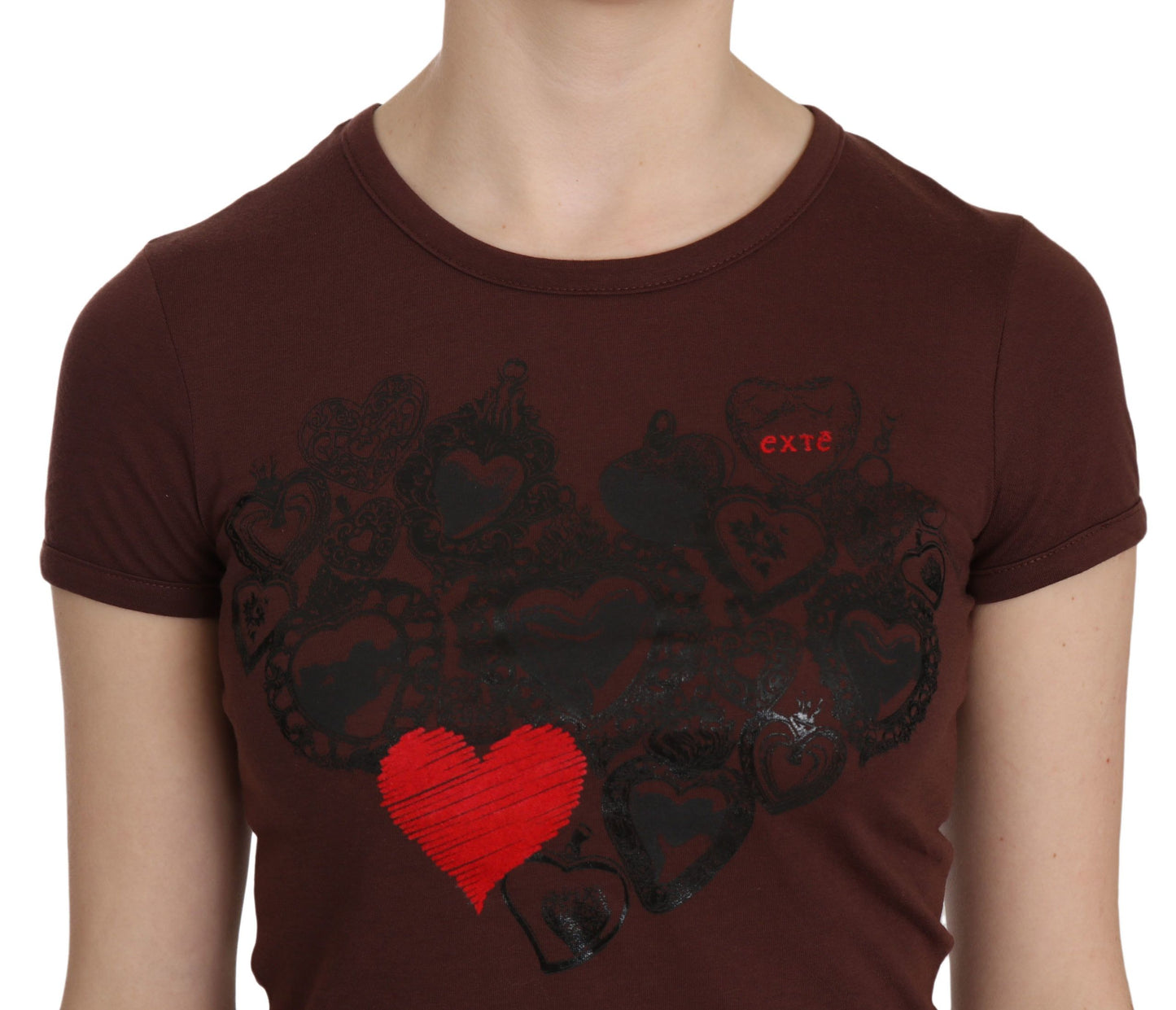 T-shirt a manica corta Exte Brown Heart Stampa Cucca a maniche corte