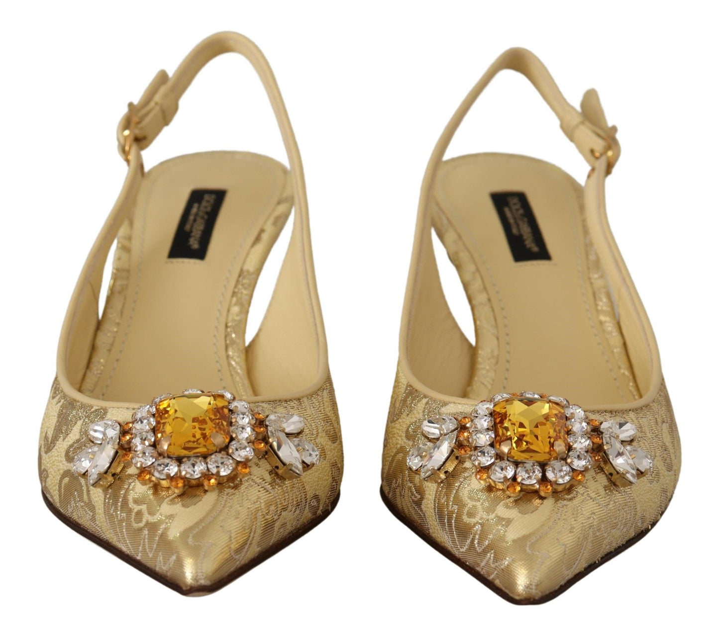 Dolce & Gabbana Gold Kristall Slingbacks Pumpen Heels Schuhe