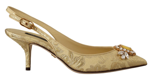 Dolce & Gabbana Gold Kristall Slingbacks Pumpen Heels Schuhe