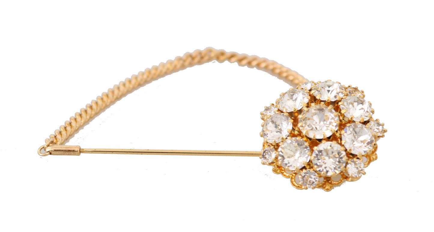 Dolce & Gabbana Gold Messing Clear Crystal Chain Pin Frauen Brosche