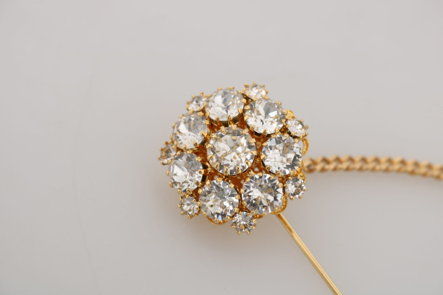 Dolce & Gabbana Gold Messing Clear Crystal Chain Pin Frauen Brosche