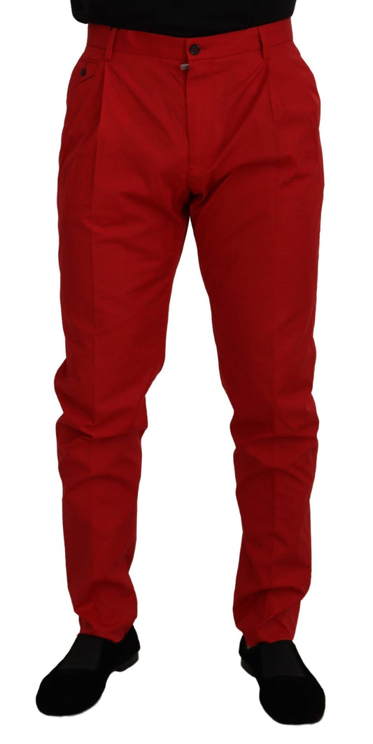 Dolce & Gabbana Red Cotton Slim Fit Hosen Chinos Hosen