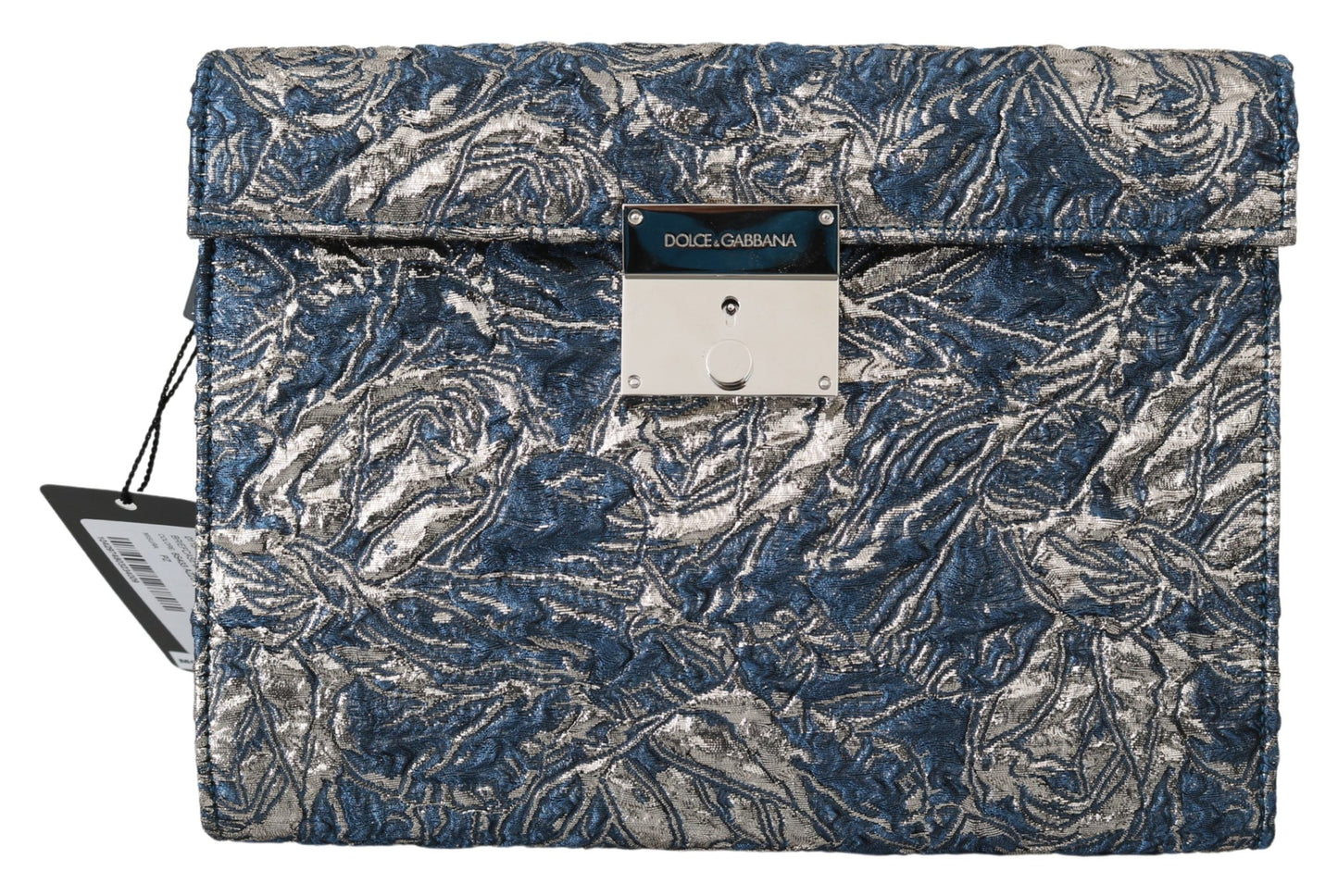 Dolce & Gabbana Blue Silver Jacquard in pelle Jacquard Documento per valigetta