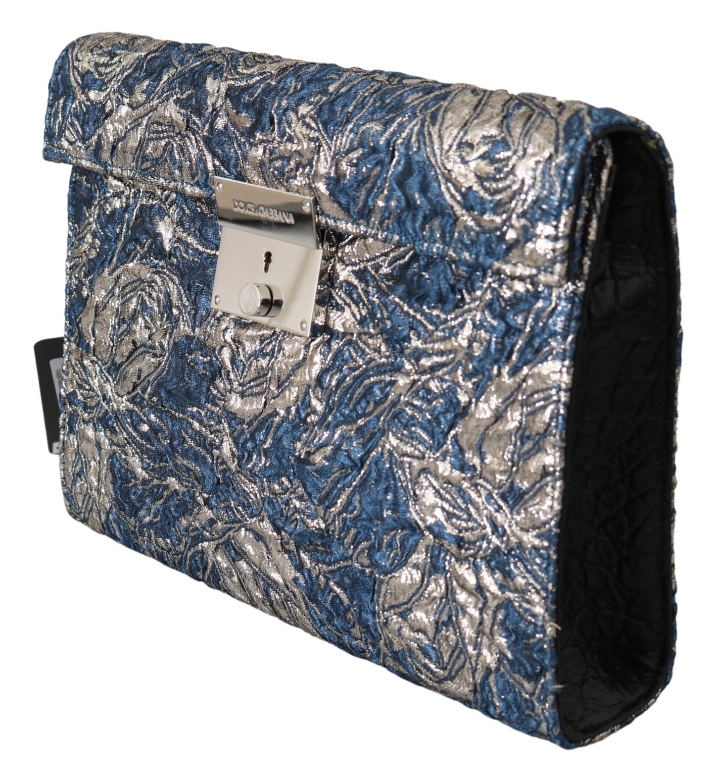 Dolce & Gabbana Blue Silver Jacquard En cuir Document Document Bag