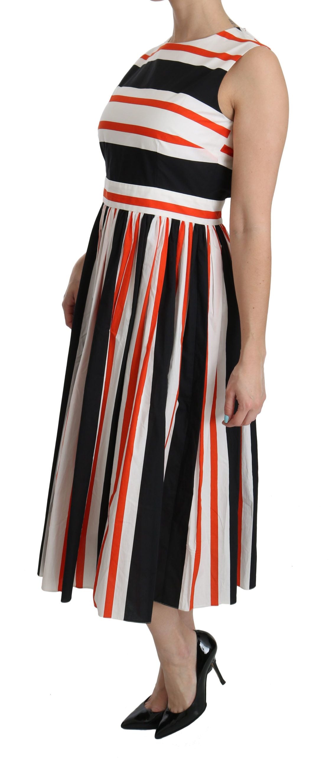 Dolce & Gabbana Multicolor Stripes Abito Midi a pieghe A-Line