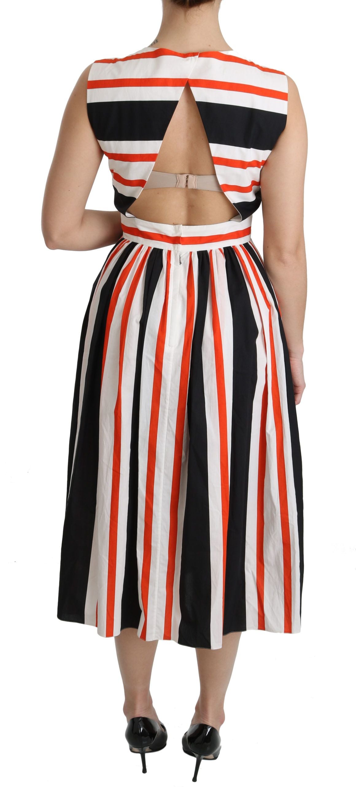 Dolce & Gabbana Multicolor Stripes Abito Midi a pieghe A-Line